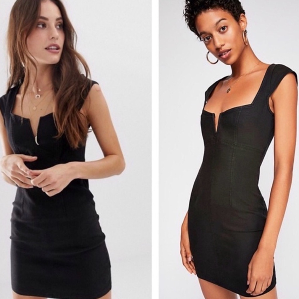 Free People Black Lia denim mini dress